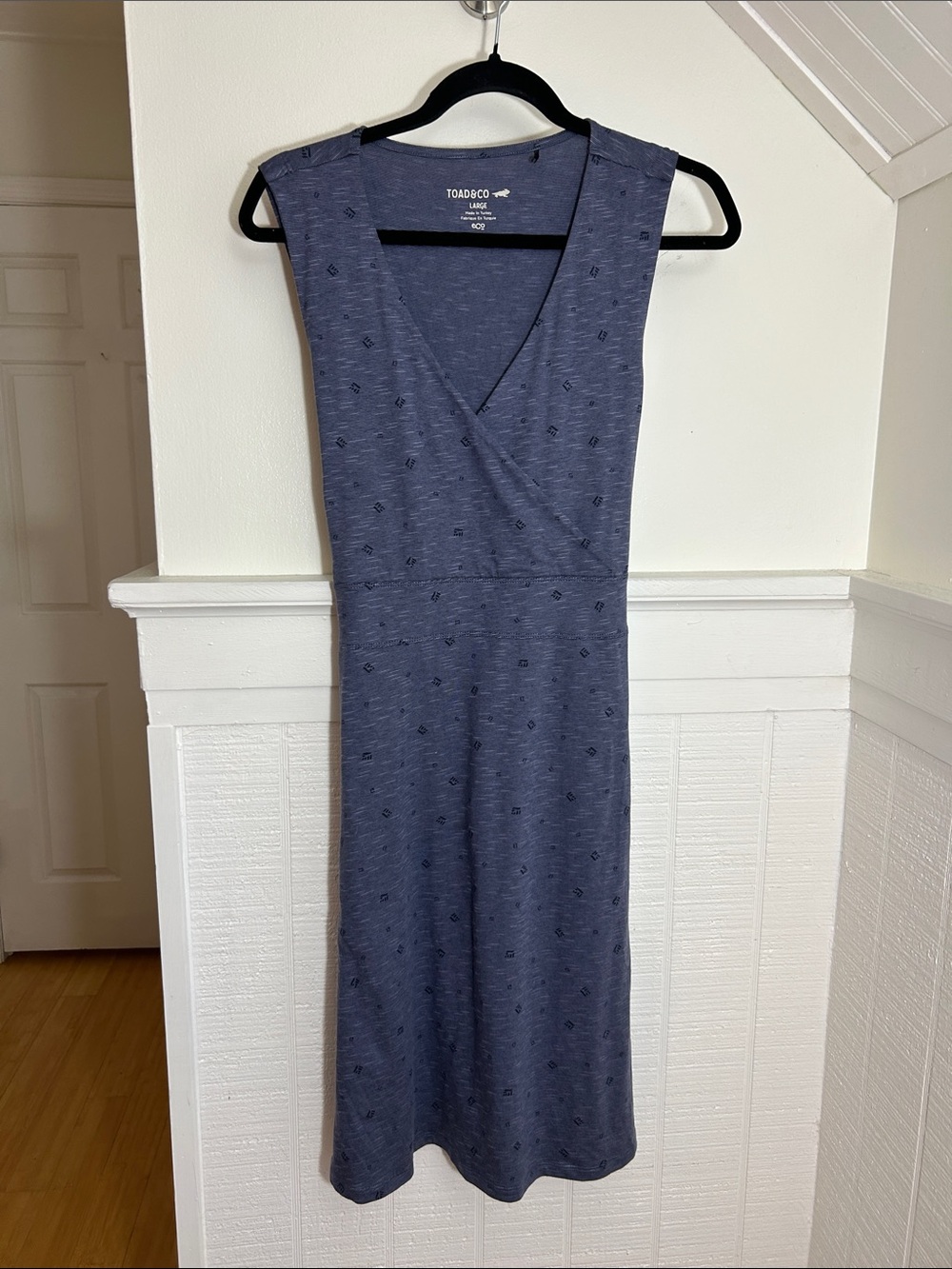 Toad & Co organic cotton sleeveless blue wrap dress women’s large